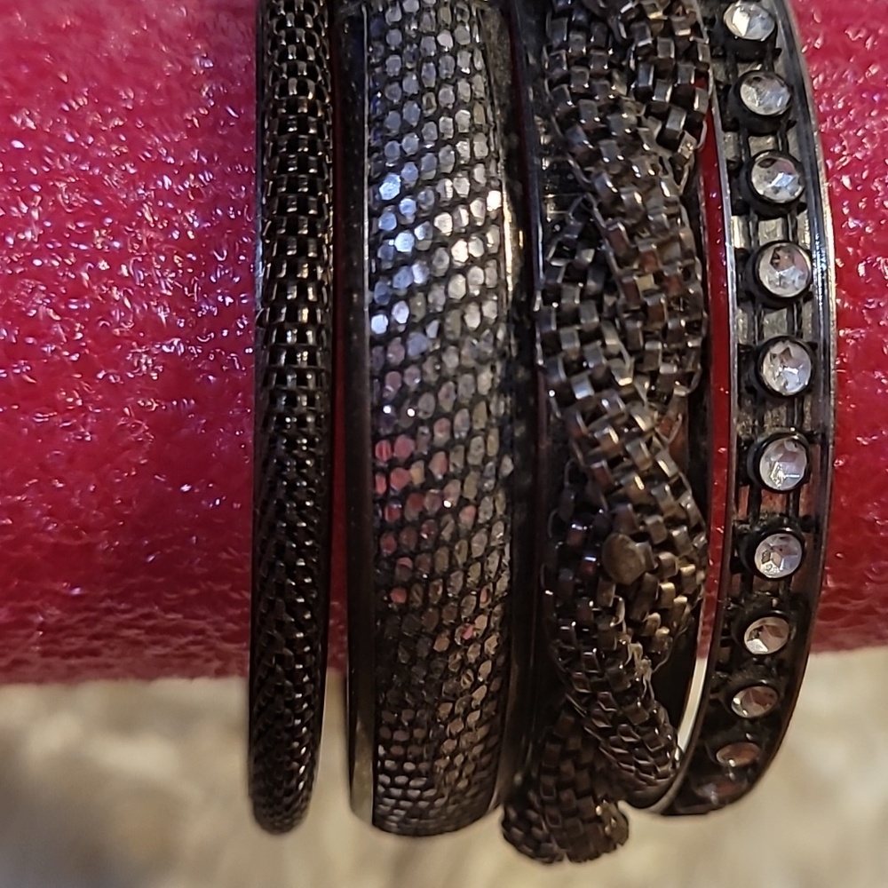 Bangle Bracelet Stack Rhinestone Band Set Of 4 - Picture 4 of 8